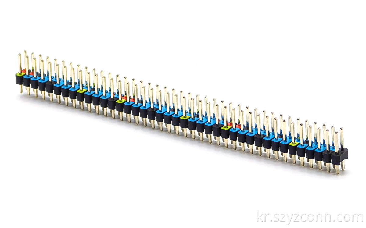 2.54mm 피치 컬러 핀 헤더 커넥터 이중 행 직선 SQ0.64mm H:2.5mm 2*40P 2.54mm Pitch Colored Pin Header Connector Dual Row Straight SQ0.64mm H:2.5mm 2*40P